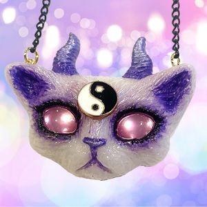 Purple yin and yang kitty necklace